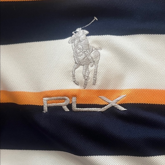 Ralph Lauren RLX Men’s Striped Polo Performance Golf Shirt White,Navy & Orange M - Picture 4 of 7